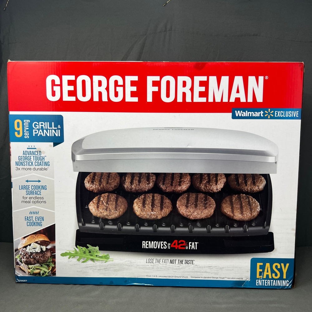 George Foreman Grill and Panini 9 Serving Silver GR390FP Adjustable Angle